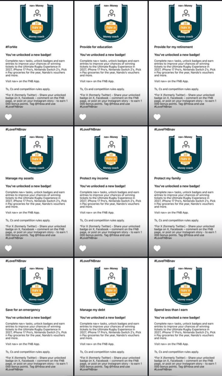 uSbahle_'s tweet photo. All @FNBSA nav>> Money badges unlocked.

Here’s to 10 years of helping us make smarter money moves and plan for the future💚

#LoveFNBnav https://t.co/KzmnFCcv8d