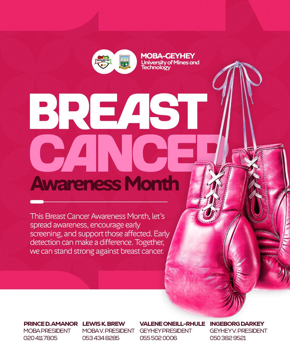mobageyheyumat's tweet photo. Breast Cancer Awareness Month

Let’s spread awareness, encourage early screening and support those affected. 

Early detection saves lives. Together, we stand strong. 💪🏿💕

#BreastCancerAwareness #MOBAGEYHEYUMaT
#PinkOctober https://t.co/w7aUUoT50N