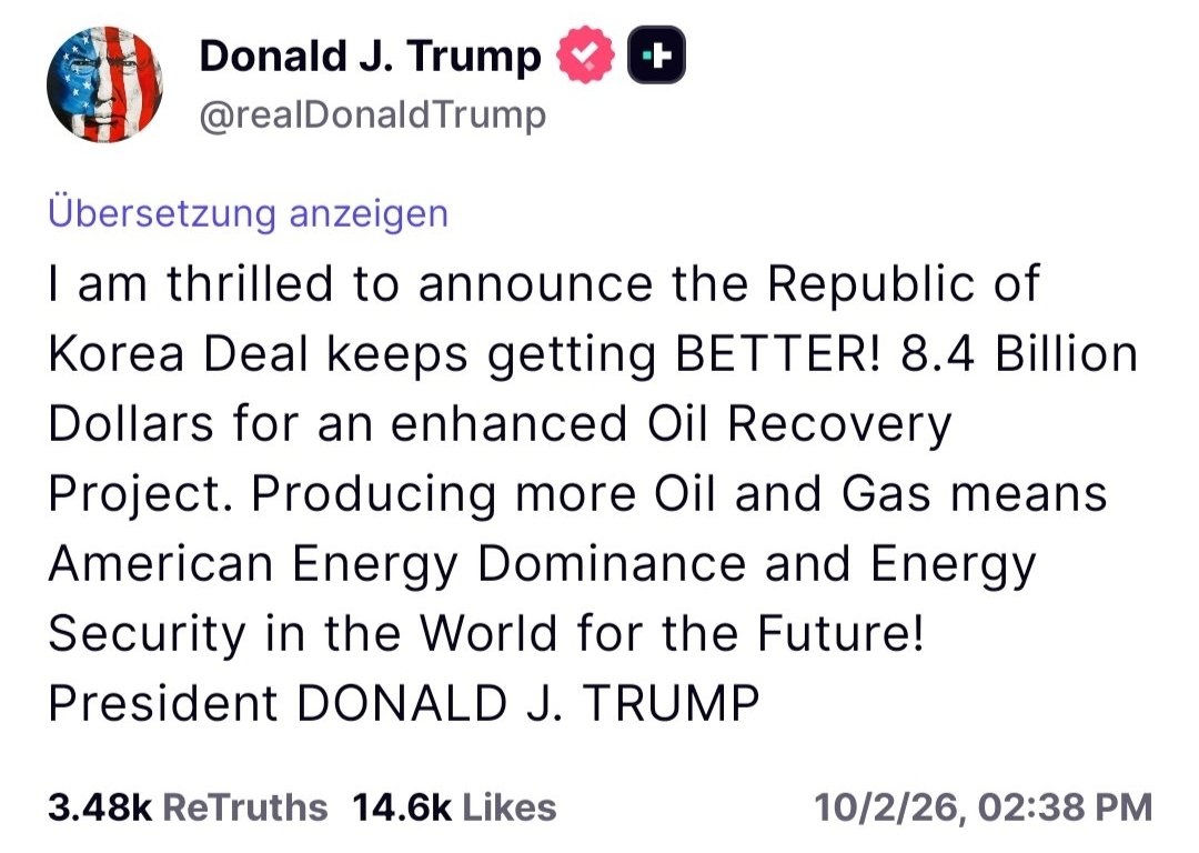 CDCapMan's tweet photo. When @realDonaldTrump leaves office, South Korea will kill the deal and invest the money in Canada instead.
#oott #com #NaturalGas #ongt #oilandgas #oil #gas #IranWar #Iran https://t.co/IFUWTQsmy2