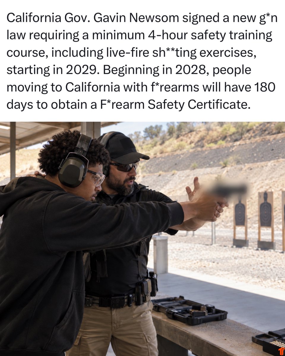 TheThizzler's tweet photo. California Passes New G*n Law Requiring 4-Hour F*rearm Training https://t.co/9rA32pyCJ8