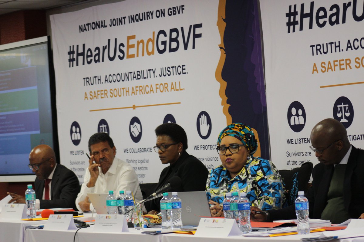 CRL_Commission's tweet photo. Mrs Thoko Mkhwanazi-Xaluva, Chairperson of the National Joint Inquiry into #GBVF, has officially adjourned the five-day National Joint Inquiry into the reporting, victim support, investigation and pre-trial functioning of the criminal justice system’s response to GBVF in RSA. https://t.co/7saWIo7hTg