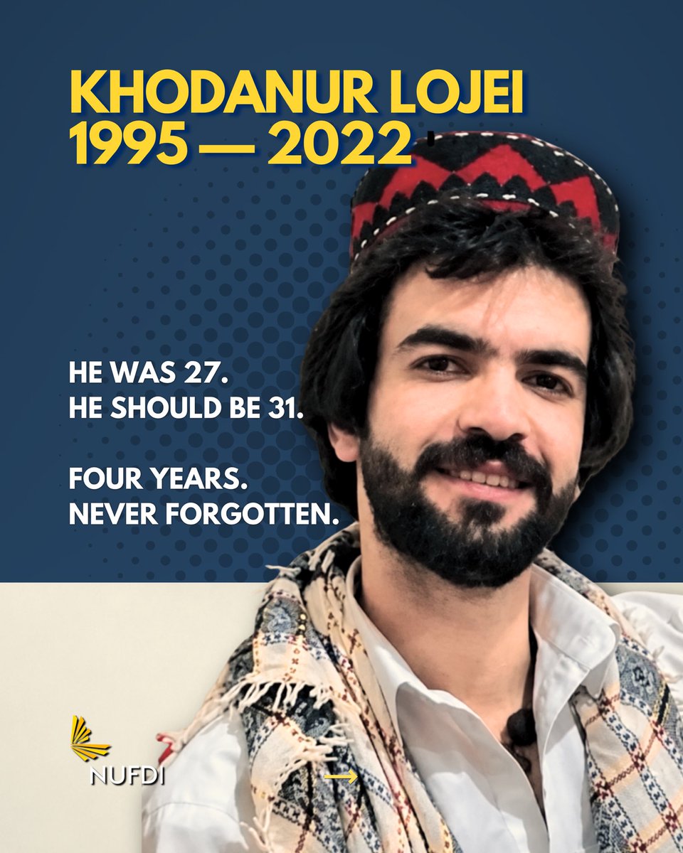 NUFDIran's tweet photo. Four years ago, Khodanur Lojei was shot during Bloody Friday in Zahedan.

He died two days later, on his 27th birthday.

Four years later, Iran remembers.

Khodanur Lojei, forever 27.
Never forgotten.🧵 https://t.co/ljgTUXuKT1