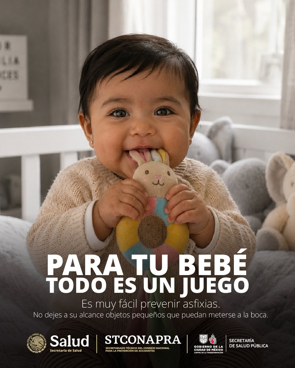 SSaludCdMx's tweet photo. Para tu bebé, todo es un juego… pero no todo es seguro. 🧸
Los objetos pequeños pueden convertirse en un riesgo de asfixia si llegan a la boca.
Mantén fuera de su alcance cualquier objeto pequeño y supervisa sus juegos. 👀
#Prevención #Asfixia #SaludPública #YoMeCuido https://t.co/IL0tcYFV4O