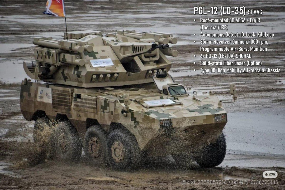 Xixi_2328857214's tweet photo. So it's official: PLB-625 was selected over PGL-12 as the SPAAG for MCAB requirement

PGL-12 further develops into the fully integrated LD-35 for high-end export, while its 35mm revolver cannon plus HQ-13 combo gets integrated on Mengshi 6x6 LTV for use by LCABs
#SPAAG #SHORAD https://t.co/lWYPjCIqOA