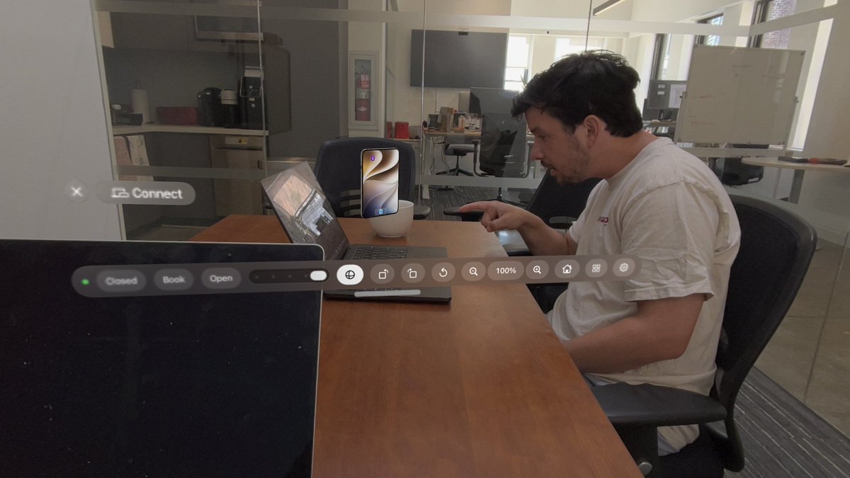 mattaltgear's tweet photo. We're too excited for the iPhone Duo, so we made our own using the Vision Pro! It's fully functional with a fold slider, orientation flips, and more! It streams whatever's on the Device Hub, so it's perfect for Delta's Duo designs. Happy early birthday, @shanegillio? https://t.co/0KCFJB9fjT