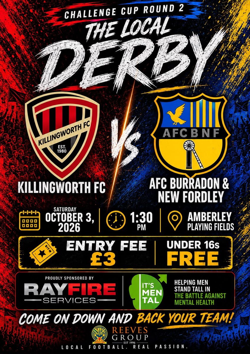 killingworth_fc's tweet photo. Challenge Cup action tomorrow as we welcome @AFCNewFordley to Amberley for the 2nd time this season. The visitors ran out 2-1 winners last time. 

No #NUFC game &amp; BAR OPEN. https://t.co/qwov9EdJp0