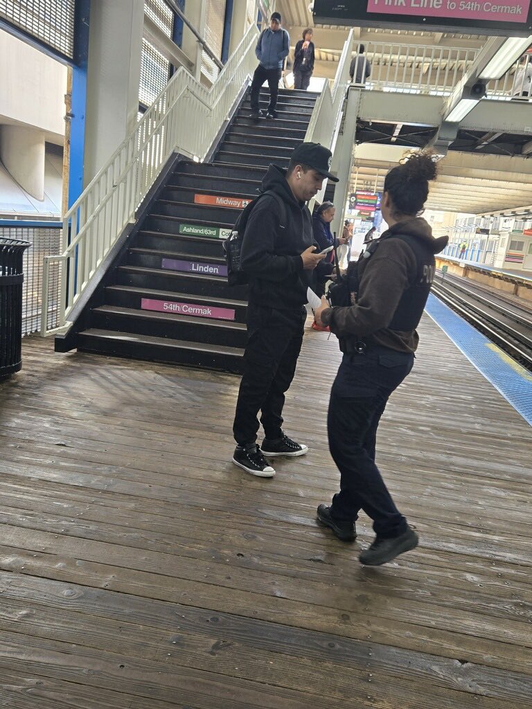 CPDTransit's tweet photo. Cta green line safety card hand out at Clark lake https://t.co/KQJocZlgis