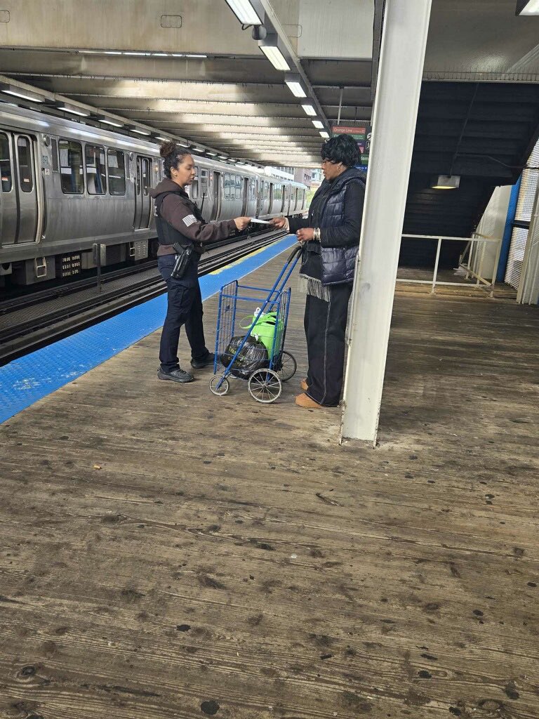 CPDTransit's tweet photo. Cta green line safety card hand out at Clark lake https://t.co/KQJocZlgis