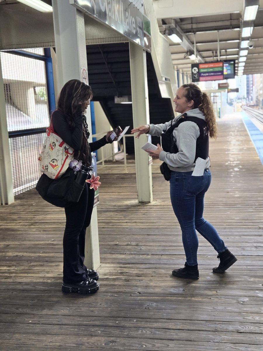 CPDTransit's tweet photo. Cta green line safety card hand out at Clark lake https://t.co/KQJocZlgis