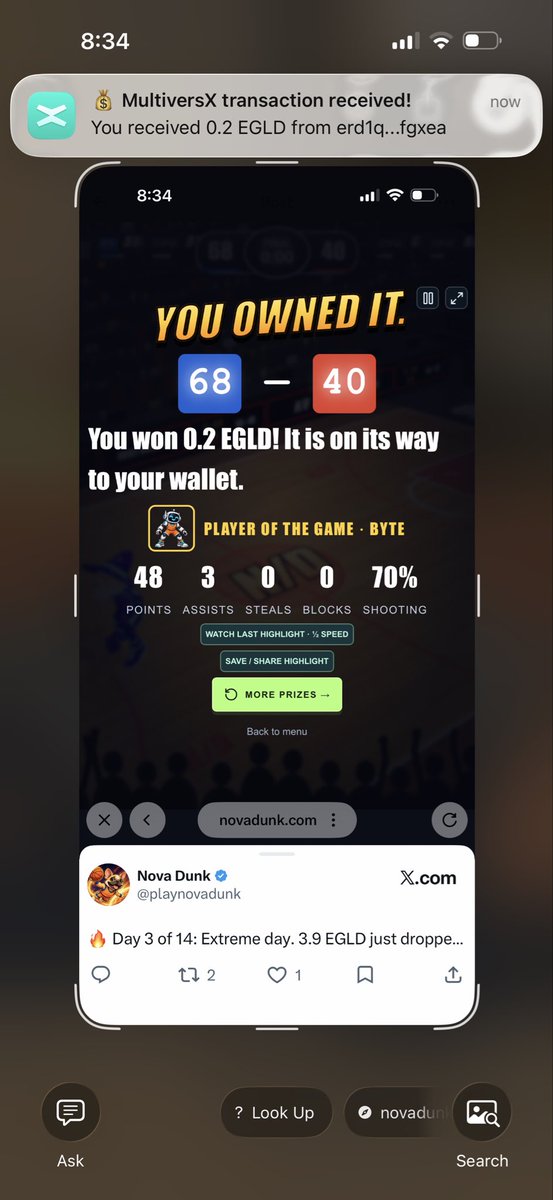 1990Jubran's tweet photo. @playnovadunk @MultiversX I like the game and thanks for the EGLD. I’m not sure if it is my connection was had some lag while playing. https://t.co/GCNAsnDyIA