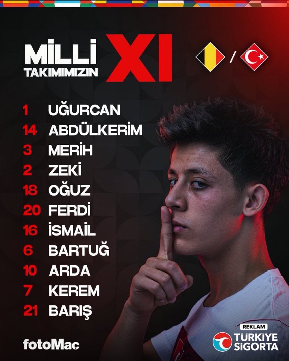 ozanozturk_tr's tweet photo. 🇹🇷 A Milli Takımımızın Belçika maçı ilk 11'i belli oldu.
#BELvTUR #Montella #Türkiye #BizimÇocuklar https://t.co/TvrLN3PZ14