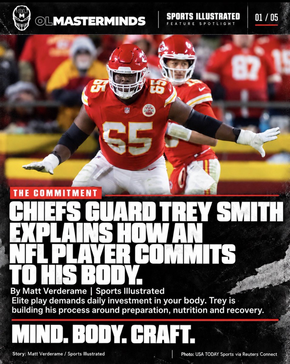 OLMTraining's tweet photo. TREY SMITH: THE WORK BEHIND THE WORK.

@treysmith featured in @SInow by @MattVerderame 

Playing at a high level demands a daily commitment to your body.

For Trey, that means investing in preparation, nutrition, recovery, and the people helping him put it together.

https://t.co/fWAOyo5v6i