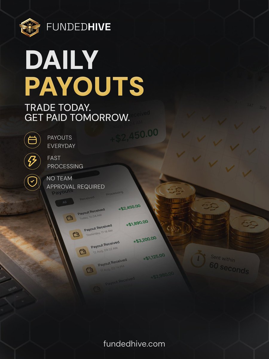 PayoutCases's tweet photo. Your trading day shouldn’t end with a long payout wait. 🔥

FundedHive offers on-demand daily payouts under 60 seconds, powered by automated smart-contract processing. ⚡💰

Trade with discipline, follow the rules, and keep your momentum moving. 📈🐝

Start your journey with Hive today 🐝
:-   CODE :- PAYOUTFX FOR MAXIMUM DISCOUNT 

https://t.co/CSQx30oUZI