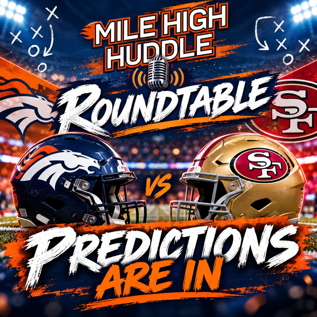 MileHighHuddle's tweet photo. Our Mile High Roundtable has weighed in on #Broncos-#49ers, and there’s plenty to debate heading into Sunday.  ⬇️

https://t.co/lqqrllMXxY https://t.co/DV8NxFWnrk