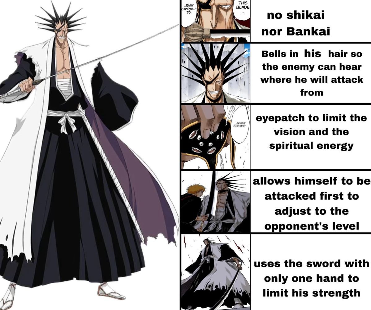 Geta_Boshi_'s tweet photo. Kenpachi was playing Bleach on hard mode by choice https://t.co/EqVtlirk02