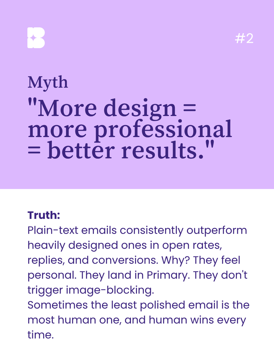 BenchmarkEmail's tweet photo. Still seeing these in October 2026. 🚫

Let's put them to rest.

Swipe through 3 email marketing myths that are 
quietly holding people back 👉

Which one did you used to believe? Be honest 👇

💌 Send smarter with Benchmark → link in bio https://t.co/5obg8KNkji