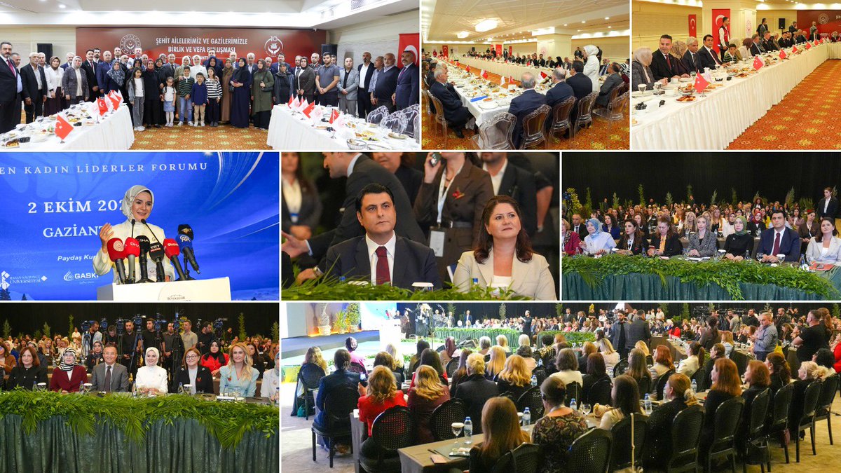 umutymz's tweet photo. Gazi şehrimizde yoğun ve anlamlı bir programı geride bıraktık.

Bir dizi programa katılmak üzere Gaziantep’e teşrif eden Aile ve Sosyal Hizmetler Bakanımız Sayın Mahinur Özdemir Göktaş’ı Gaziantep Havalimanı’nda karşılayarak programlarına eşlik ettik.

“İklim Çevre Kadın 2030 Yöneten Kadın Liderler Forumu”nun açılışına katıldık. Ardından şehit ailelerimiz ve gazilerimizle bir araya gelerek gönül soframızı paylaştık.

Günün son programında ise Gaziantep Öğretmenevi’nde düzenlenen Aile Şenliği’nde ailelerimizle güzel bir akşam geçirdik.

Gazi şehrimiz için; kadınlarımız, çocuklarımız ve ailelerimiz için el ele, gönül gönüle çalışmaya devam ediyoruz. 🇹🇷
@MahinurOzdemir 
@FatmaSahin