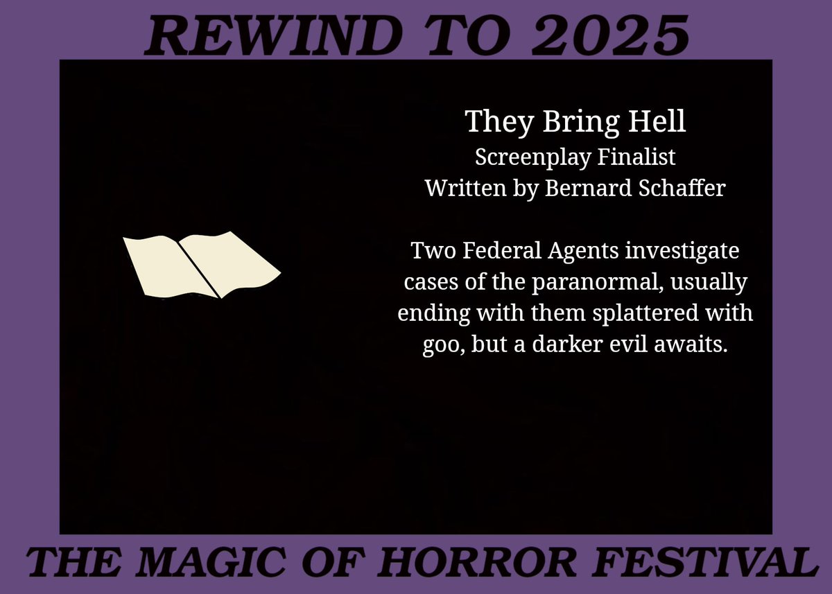 MagicOfHorror's tweet photo. THEY BRING HELL
2025 Screenplay Finalist
Written by Bernard Schaffer
Website
https://t.co/snRDAtkoPL
Instagram
https://t.co/atFcn1q5B8
#magicofhorror #filmfest #filmfestival #film #movie #horror #horrorfilm #horrormovie #horrorgenre #independentfilm #independenthorror https://t.co/PY9J34zlor