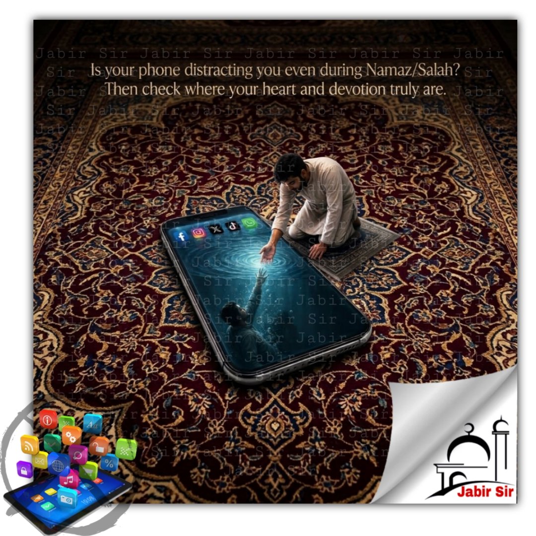 Islamquote's tweet photo. Is your phone distracting you even during Namaz? Then check where your heart and devotion truly are.
#lifelessons
#jabirsir
#islamquote https://t.co/ZekQVbvbPQ
