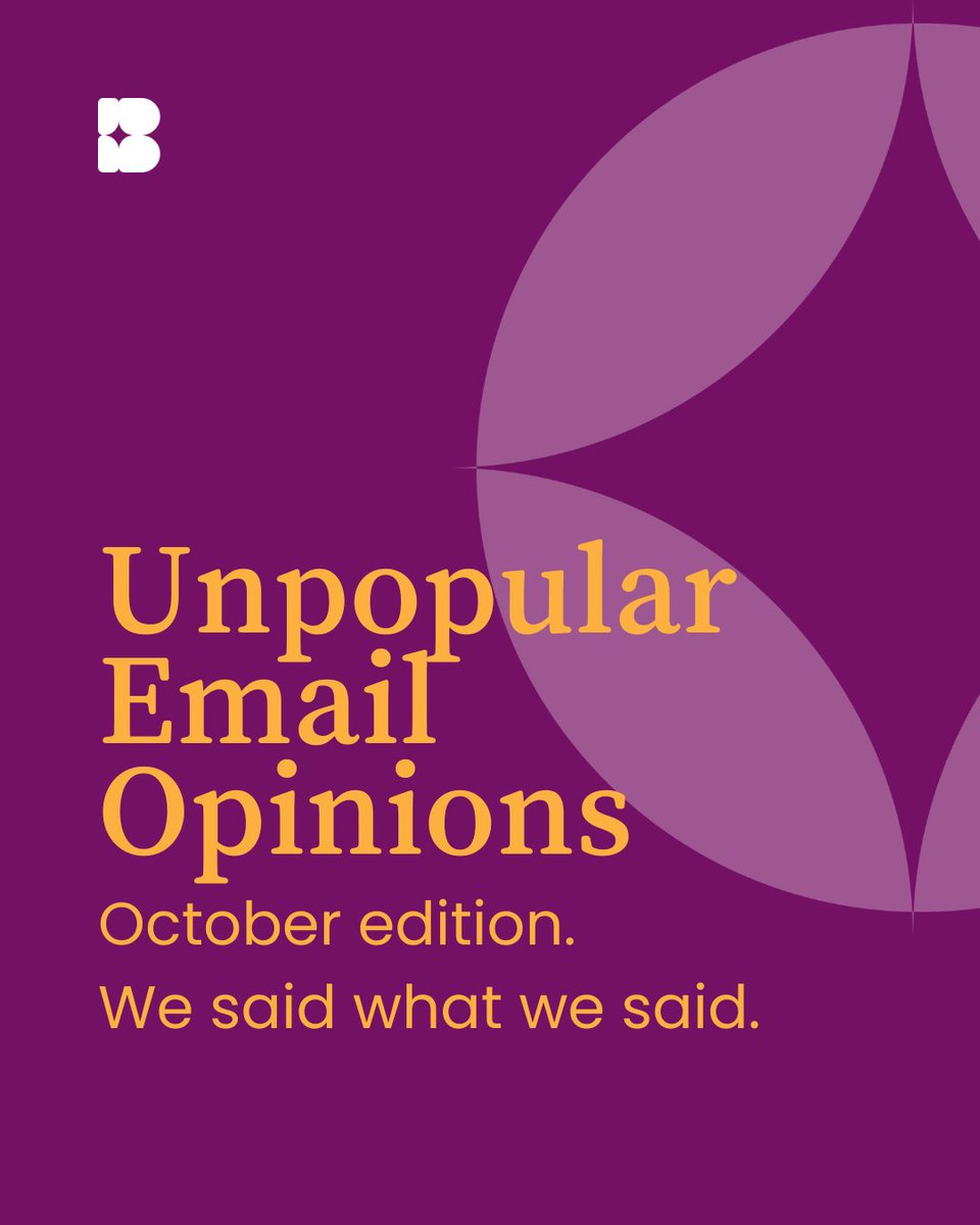 BenchmarkEmail's tweet photo. 🔥 Unpopular email marketing opinions — October edition.

This month we brought the receipts AND the controversy.

Swipe through all 3 and tell us which one you're 
pushing back on the hardest 👇

(Spoiler: the click rate one is going to sting a little.) https://t.co/52QWbzn6kQ