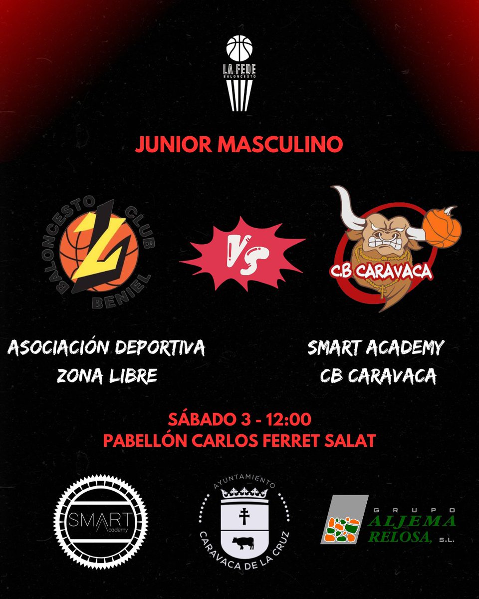 CB_Caravaca's tweet photo. 🏆 JUNIOR MASCULINO 
🏀 JORNADA 2
📅 Sábado 3
🕒 12:00h.
🆚 @Cb_Beniel
📌 Pab. Carlos Ferrer Salat

El Junior Masculino buscará seguir creciendo y con las buenas sensaciones.

En frente un duro rival con un gran baloncesto que no lo pondrá nada fácil.

¡VAMOS CARAVACA! ❤️🏀 https://t.co/eRsNkhXQPG
