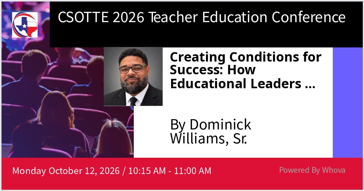 chasesuccess17's tweet photo. I’ll be speaking at the CSOTTE 2026 Teacher Education Conference. Please check out my talk if you're attending the event!  - #Whova #TXWomans #NSLS #PhiKappaPhi #OmegaPsiPhi #AcademicExcellence #HigherEducation #LifelongLearning https://t.co/xXdka7hbPl