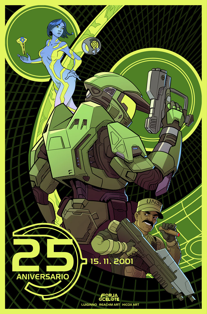 hicox_art's tweet photo. I think we're just getting started.💫
Here's our 25 year anniversary poster made in collaboration with @Reachm_Art and @Iklungs!

#Halo #HaloSpotlight #CampaignEvolved https://t.co/98eKXD4phq