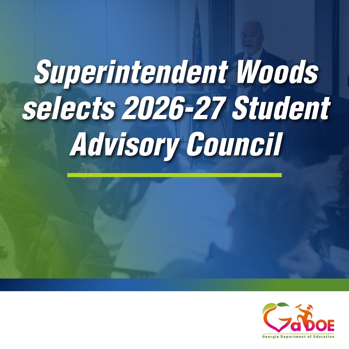georgiadeptofed's tweet photo. Congratulations to the 85 students selected from 1,427 applicants for State School Superintendent Richard Woods’ 2026-2027 Student Advisory Council! 🎉 Members will share their experiences, provide feedback, and complete service projects.  https://t.co/xJlLg2vNWT https://t.co/N1o3TJTqFe