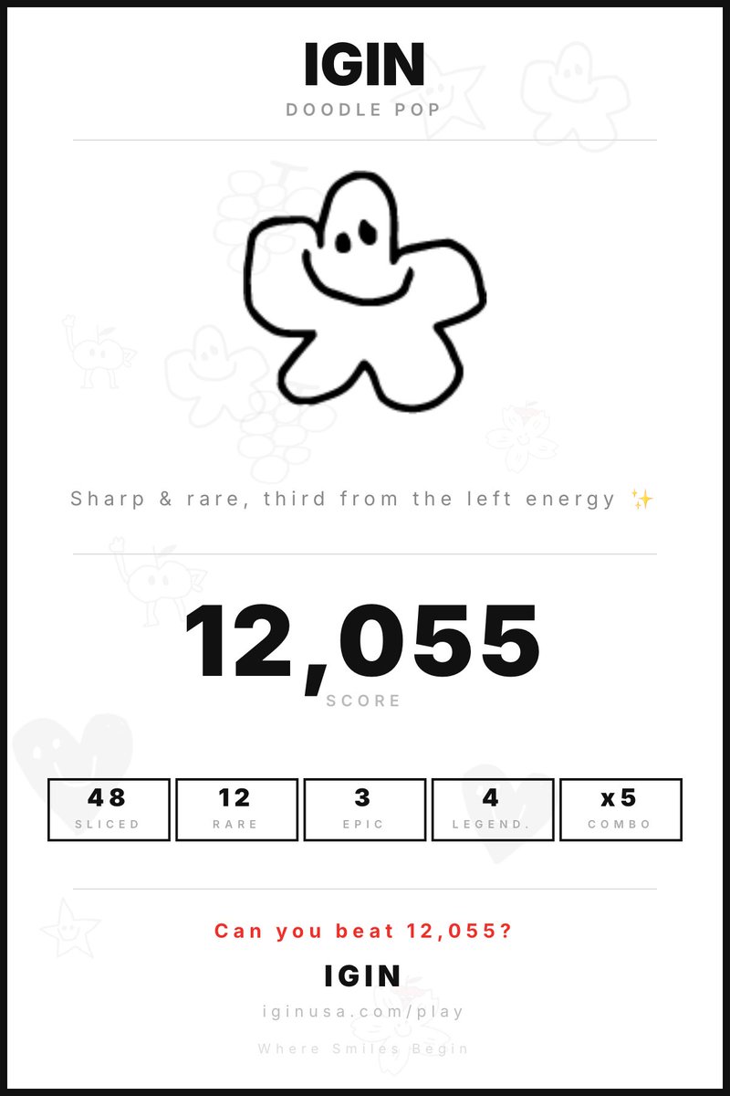 hourjinnie's tweet photo. Have you guys played the IGIN doodle game? It has so many Jin easter eggs in it 🤭

- born to be legend
- certified visual 
- the moon looks closer tonight 
- chef’s kiss
- be gentle with yourself

Score cards: maple story level reflexes, third from the left energy, moon of the lineup

Show us your score card below! 

👾 https://t.co/kFtIHlLAJk

#JinxIGIN #IGINbyJin @igin_sns
