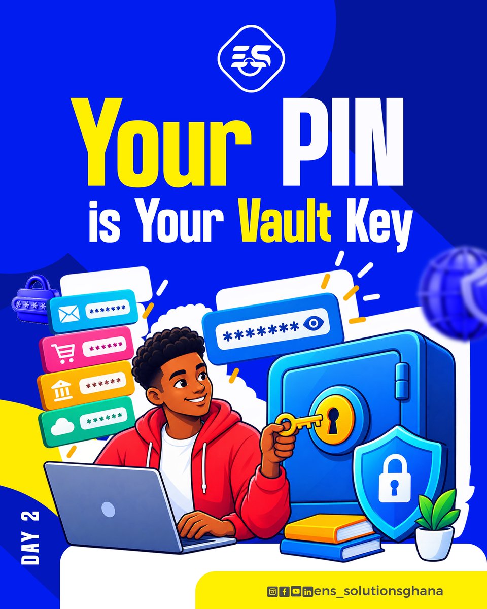 ens_solutionsgh's tweet photo. PINs are meant to be kept private and off the 'easy-guess' vibe.

It is strongly advised against birthdays, year of birth, or sequential numbers (e.g, 1111, 1234) as your PIN.
 Change PINs quarterly and variate it with different characters.

#MoMoSafety #KeepPINPrivate #NCSAM2026 https://t.co/CRRjSAC4DT
