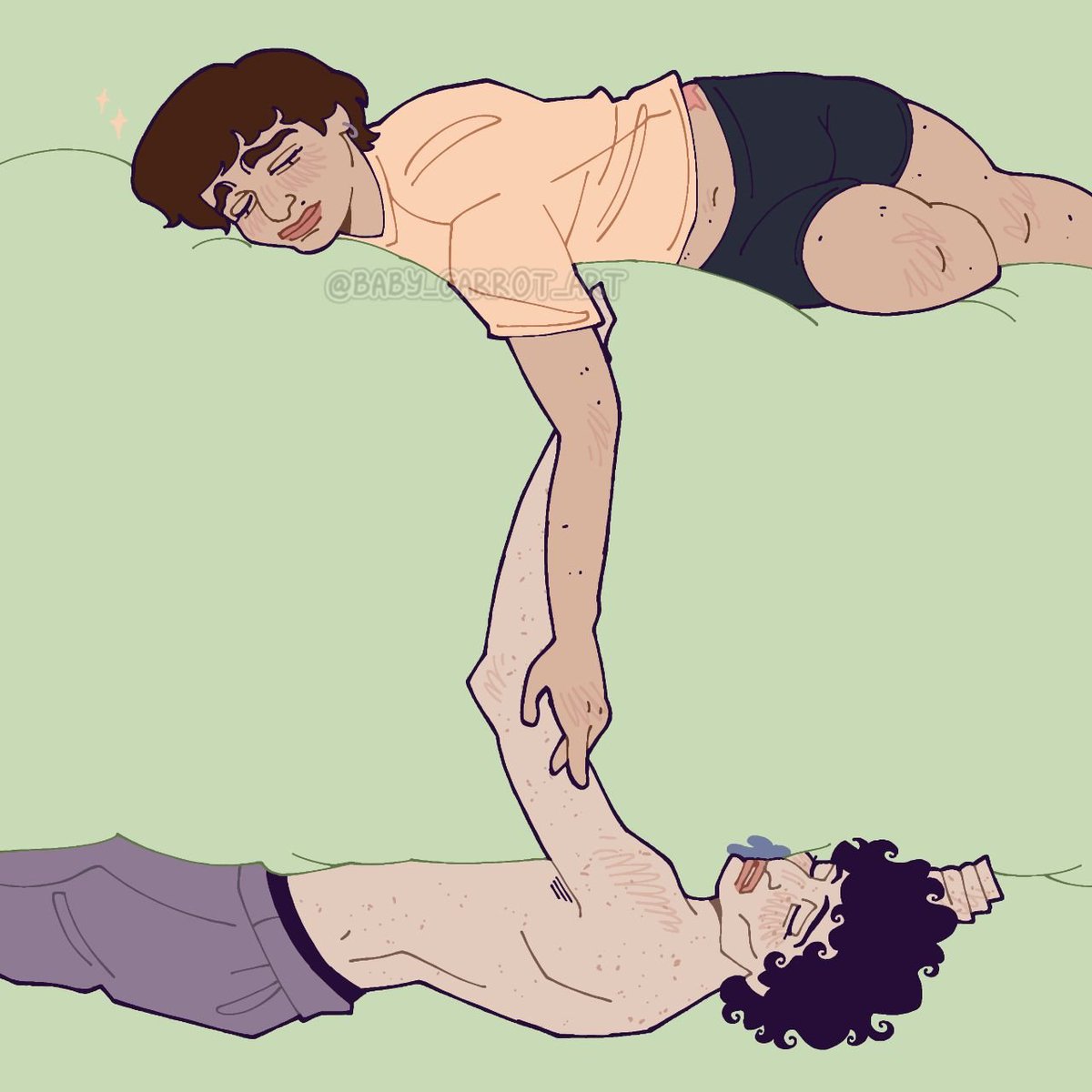 baby_carrot_art's tweet photo. Did sleepy byler now we got sleeping byler😋 had no clue how to fit them both tho so I did this weird composition with them kinda holding hands idk
#byler #mikewheeler #willbyers https://t.co/Wzt0ysG8fd