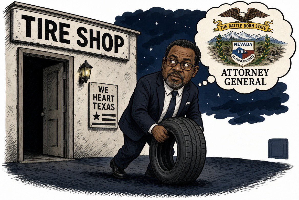 BeaTaylorVegas's tweet photo. Oops, you forgot these details: Aaron Ford didn’t climb to Attorney General. He plea-bargained his way there. 

Texas. Early ’90s. Four arrests before the ink on the diploma was dry. Public intoxication. Failure to appear. Then the main event: a theft charge for a tire he drove off without paying for. Skipped the arraignment. Got picked up again on the warrant. Just a very educational receipt.
Most people call that a mistake. Aaron Ford called it a pilot program.
Years later Nevada’s top lawman helps shove the felony theft line from $650 to $1,200. BTW, he wants $2,000. Steal a phone, a cart, a weekend of merchandise, and congratulations, you’re a misdemeanor. 
The man who once had a warrant over a tire wrote the rule that says a lot of theft isn’t theft if you keep the total cute.
From thief to Attorney. Not a comeback. A product launch.

And now the tour. New York. Texas. California. Anywhere the donors haven’t googled “Ford” and “tire.” He tells Nevada not to judge the first 20 years. Fine. Judge the law. 

Nevada already knows his colors. They’re not just blue. New York, Texas, and California are only buying the fundraiser. 
Vote @JosephMLombardo