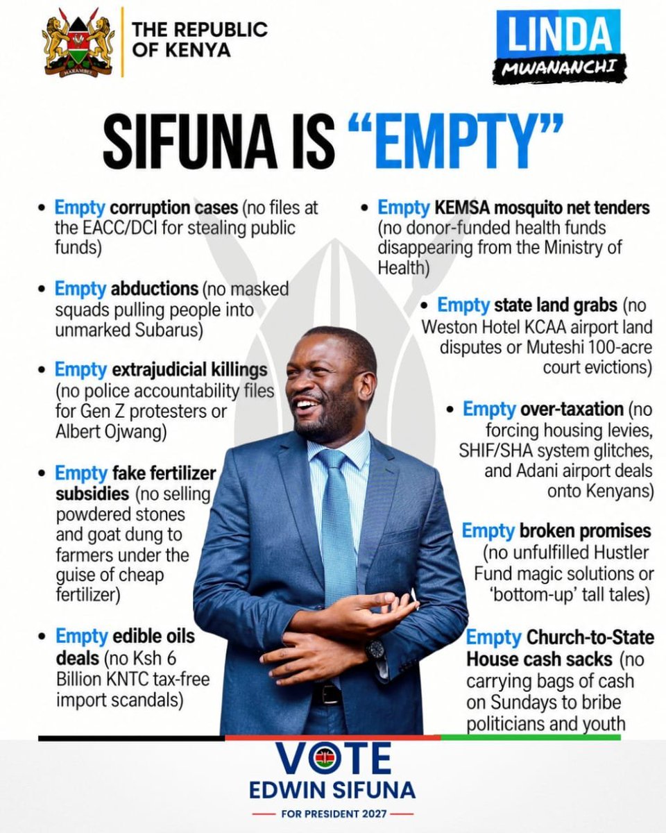 TheInject's tweet photo. @wil_sonn1 All patriots, everyone, all the @SIFCCOM units share the space comrades waone , #SiriNiNumbers โ๐พ
Again Meet Mr. EMPTY
E โ EmpatheticโจM โ MindfulโจP โ PrincipledโจT โ TruthfulโจY โ Youthful.
#SisiNdioSifuna https://t.co/tGQmddwns1