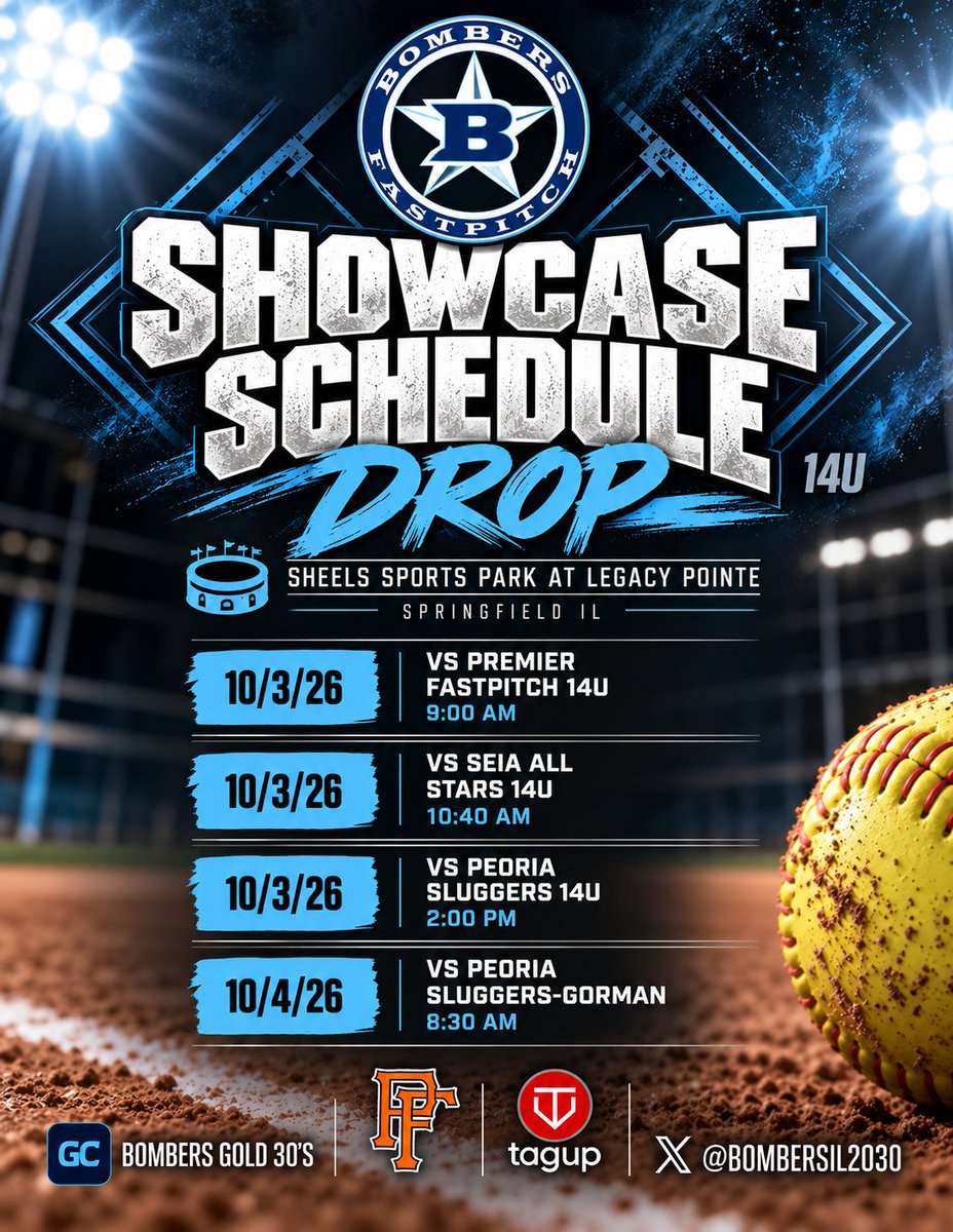 BombersIL2030's tweet photo. 💥 Travelin' to the Capitol 🏛 to Showcase our @bombers_fp talent @SCHEELS Sports Park at Legacy Pointe this w/end 💥 First pitch @ 0900a‼️
@tagupSoftball @PremierFSB 
@MVPSportsIL @MidwestPremierS https://t.co/91RQHbV6tY
