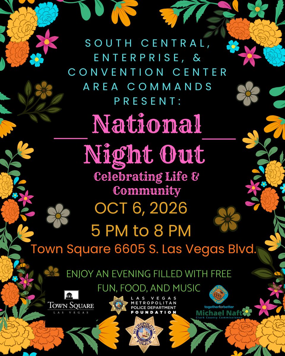 CommishNaft's tweet photo. Enjoy National Night Out festivities on October 6 &amp; 7👮 🚔 NNO is a chance to meet local law enforcement and connect with neighbors. Events will be taking place at Town Square, in Searchlight, and in Laughlin. Check out the flyers for additional details. https://t.co/dA5ytoGIdj