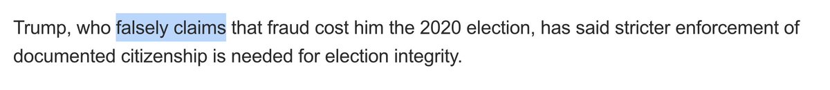CynicalPublius's tweet photo. Few things from the lying media make me angrier than how in ANY article about election integrity the journovermin author will invariably include a phrase about how Donald Trump “falsely claims” that the 2020 election was fraudulent.

(Surprisingly, the below screenshot comes from an article in the usually conservative New York Post.)

It is a false claim to say that Trump makes false claims about that election.

That election’s widespread lack of voter identification, mail-in ballot use that violated various state laws, the illegitimate practice of “ballot harvesting” and the wholly improbable vote numbers and timing give rise to at least a reasonable suspicion that the election was not on the up-and-up.

The argument that Trump’s claims are “false” rely on court opinions that were decided not on the merits, but on esoteric legal doctrines like standing and laches.

The declarative statement that Trump’s claims are “false” is itself a false statement.  This is because the integrity of that election has never been conclusively proven or disproven, while at the same time we all know there is a reasonable basis for questioning that election’s integrity.

This disgusting lie will surface in virtually any article about election integrity as a way of undermining future election integrity efforts.

You think you hate “journalists” enough….