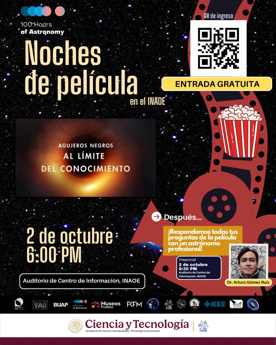 inaoe_mx's tweet photo. Hoy, no se pierdan el segundo día de las 100 Horas de Astronomía. Recuerden que para ingresar al INAOE solo deben presentar el QR de la imagen principal. ¡Los esperamos! https://t.co/YRVyTHo3zG