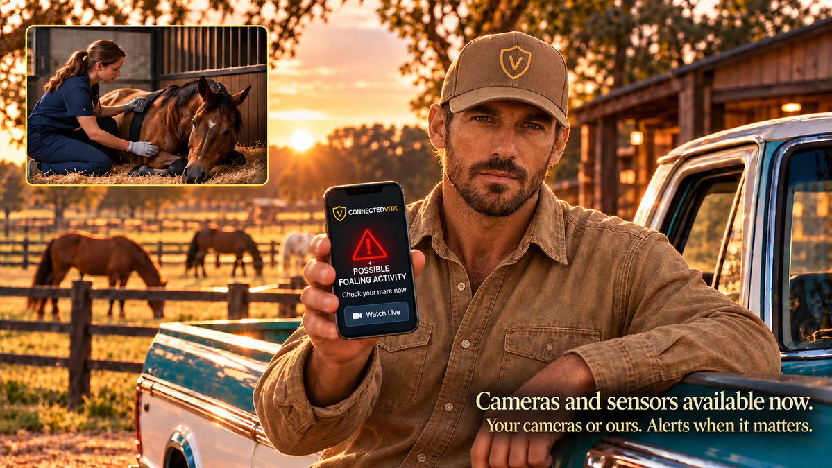 ConnectedVITA's tweet photo. Foaling season is coming. Get your stalls AI-ready with ConnectedVITA.

Your cameras or ours. Cameras and sensors to help monitor your mare, flag possible foaling activity and comlimenting your Watch Live.

Peace of mind for everything living!

#FoalingSeason https://t.co/liBWy4E2QD