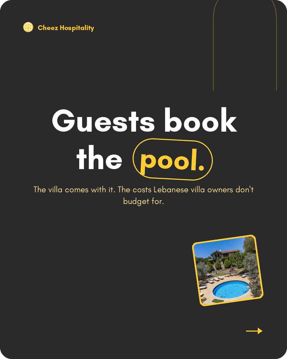 JKalaydjian's tweet photo. 1/ Guests don't book a Lebanese villa. They book the pool. One cloudy morning is enough for a bad review. The costs villa owners in Lebanon don't budget for, in one thread https://t.co/Az1LhkPhP8