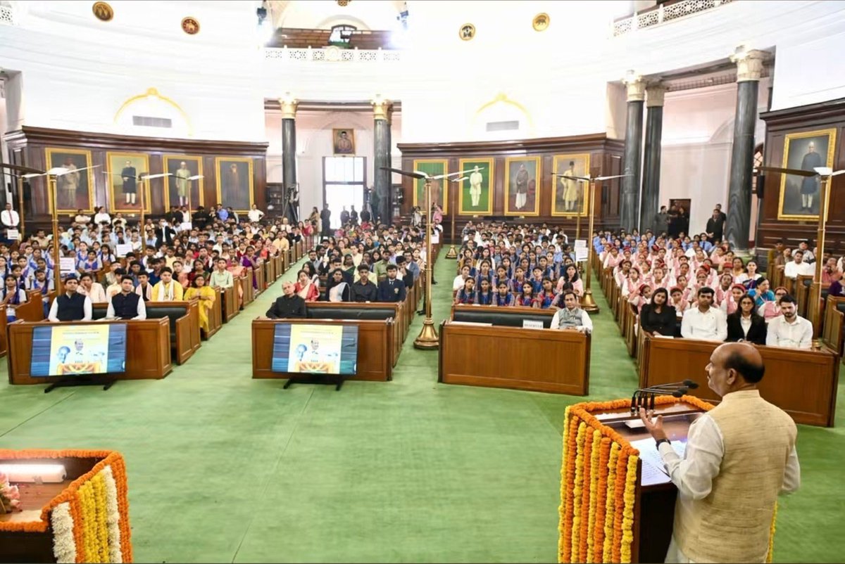 LokSabha_PRIDE's tweet photo. Glimpses from the #KnowYourLeader Programme organised today by @LokSabha_PRIDE to commemorate the birth anniversary of Mahatma Gandhi and Shri Lal Bahadur Shastri in the #CentralHall of Samvidhan Sadan.

Held under the guidance of the Hon’ble Speaker, Lok Sabha, Shri Om Birla, the youth-oriented programme brought together young participants from schools and colleges across India to pay homage to the enduring legacy, vision and ideals of the two towering national leaders.

Addressing the gathering, Shri Om Birla, Hon’ble Speaker, Lok Sabha, reflected upon the ideals and contributions of Mahatma Gandhi and Shri Lal Bahadur Shastri and encouraged the youth to draw inspiration from their lives and values.

The programme sought to inspire young minds to engage meaningfully with the values of democracy, constitutionalism, social justice and nation-building.

As part of the programme, the participants also visited the Parliament of India 🇮🇳 and had a group photograph with the Hon’ble Speaker.

#GandhiJayanti #ShastriJayanti #KnowYourLeader #PRIDE #ParliamentofIndia #YouthEngagement #CentralHall #SamvidhanSadan

@loksabhaspeaker @ombirlakota @LokSabhaSectt @MIB_India @EduMinOfIndia @YASMinistry @MYBharatHQ @PIB_India @PTI_News @sansad_tv