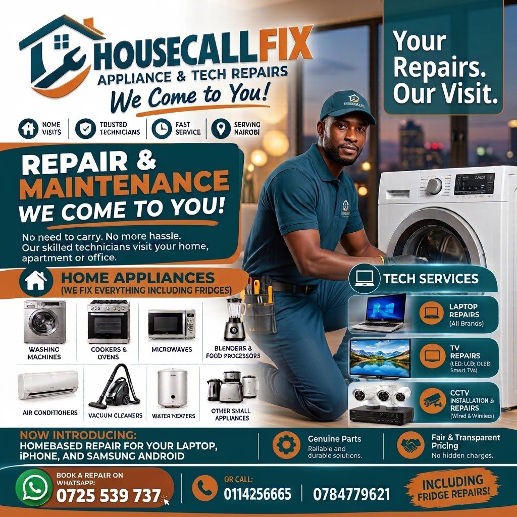 atulosaya's tweet photo. We fix and maintain household appliances right in your home. Call/WhatsApp 0725539737/0114256665/0784779621
#TheUrgentAgenda
The Unstoppable AfricanAwards
#MombasaFocus
ps ephantus kimotho
#KenyaUtaliiCollegeCEO
HMIS
#IrrigationProgressKe
Kenya Food Security https://t.co/4GbwJy3sOQ