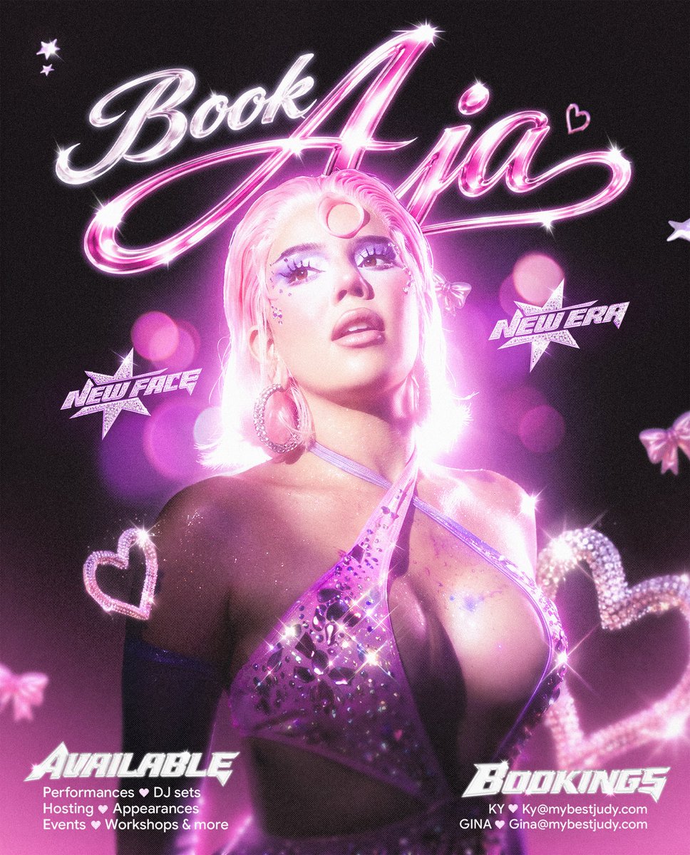 ajaoxum's tweet photo. 🎀💿💖✨ NEW FACE. NEW ERA. SAME BITCH. ✨💖💿🎀

˚₊‧꒰ა ☆ ໒꒱ ‧₊˚ YOUR FAVORITE SEXY ANIME SHOWGIRL HAS ENTERED THE CHAT ˚₊‧꒰ა ☆ ໒꒱ ‧₊˚

New face unlocked. New season loading. 💿💕
AJA is officially back outside and ready to take this fantasy AROUND THE WORLD. ✈️🎀🌎

Think sexy anime showgirl meets magical girl after dark 💗✨ rhinestones, glamour, body, fantasy, performance and a little stripper in her spirit. Your favorite main character just got her new transformation sequence. 💋🪽🌙

And baby… THE BOOKS ARE OPEN. 💌💿

I wanna know EVERYWHERE you want to see me.

🎀 Comment your city.
💗 Tag your favorite venues & promoters.
🎙️ Tag the podcasts you want me interviewed on.
📺 Tag the TV shows you want to see me on.
🎬 Tag the casting directors, productions & projects you think need a little Aja.
🎧 Tag the clubs and festivals you want me DJing.
💖 Tag literally ANYTHING you want to see me be a part of.

PUT MY NAME IN THE ROOM. 💋

Let’s fill this calendar. Let’s get this showgirl on the road. Let’s get her on your screens. Let’s get her behind the DJ booth. Let’s get her on the stage. Let’s get her booked, busy and EVERYWHERE. ₊˚⊹♡ ✨

Currently available worldwide for live performances, sexy showgirl & burlesque performances, DJ sets, hosting, nightlife, Pride events, festivals, comedy shows, workshops & teaching, podcast interviews, television & digital productions, acting & casting opportunities, fashion, music, brand partnerships, special appearances, filming, collaborations & more. 🎤🎬🎧💖

💌 BOOKINGS & PROFESSIONAL INQUIRIES
KY@MYBESTJUDY.COM
GINA@MYBESTJUDY.COM

˚ʚ♡ɞ˚ NEW FACE UNLOCKED. BOOKINGS OPEN. WORLD TOUR LOADING… ˚ʚ♡ɞ˚

Now… where do you wanna see Aja next? 🎀💿✨

Graphic by @saihauss