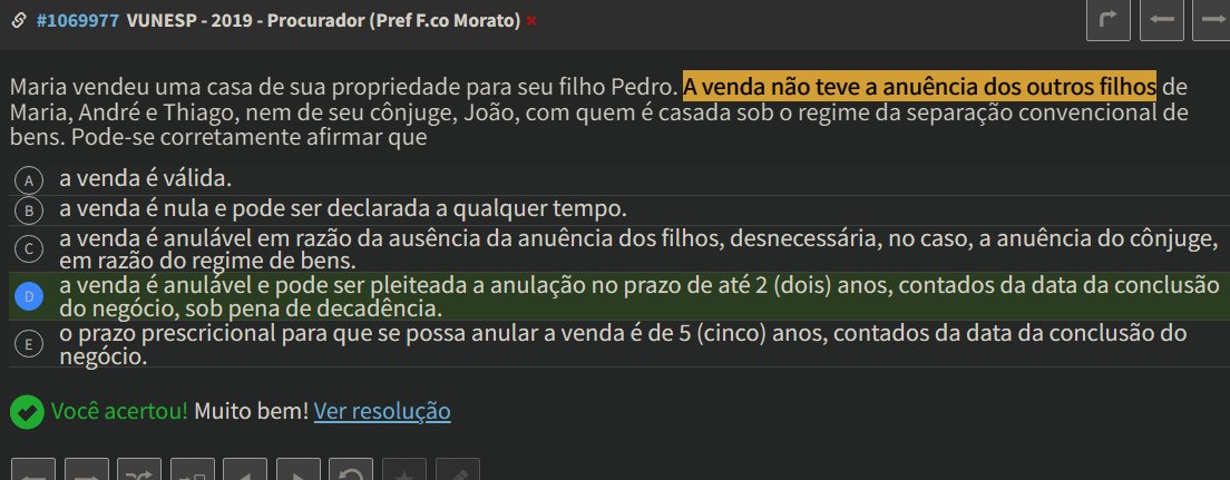 hackanconcurso's tweet photo. O prazo para anular a venda de ascendente a descendente, sem consentimento dos demais, foi reduzido para 2 anos, contados da data do ato, nos termos do art. 179 do CC-2002. https://t.co/u98vz0JuDe