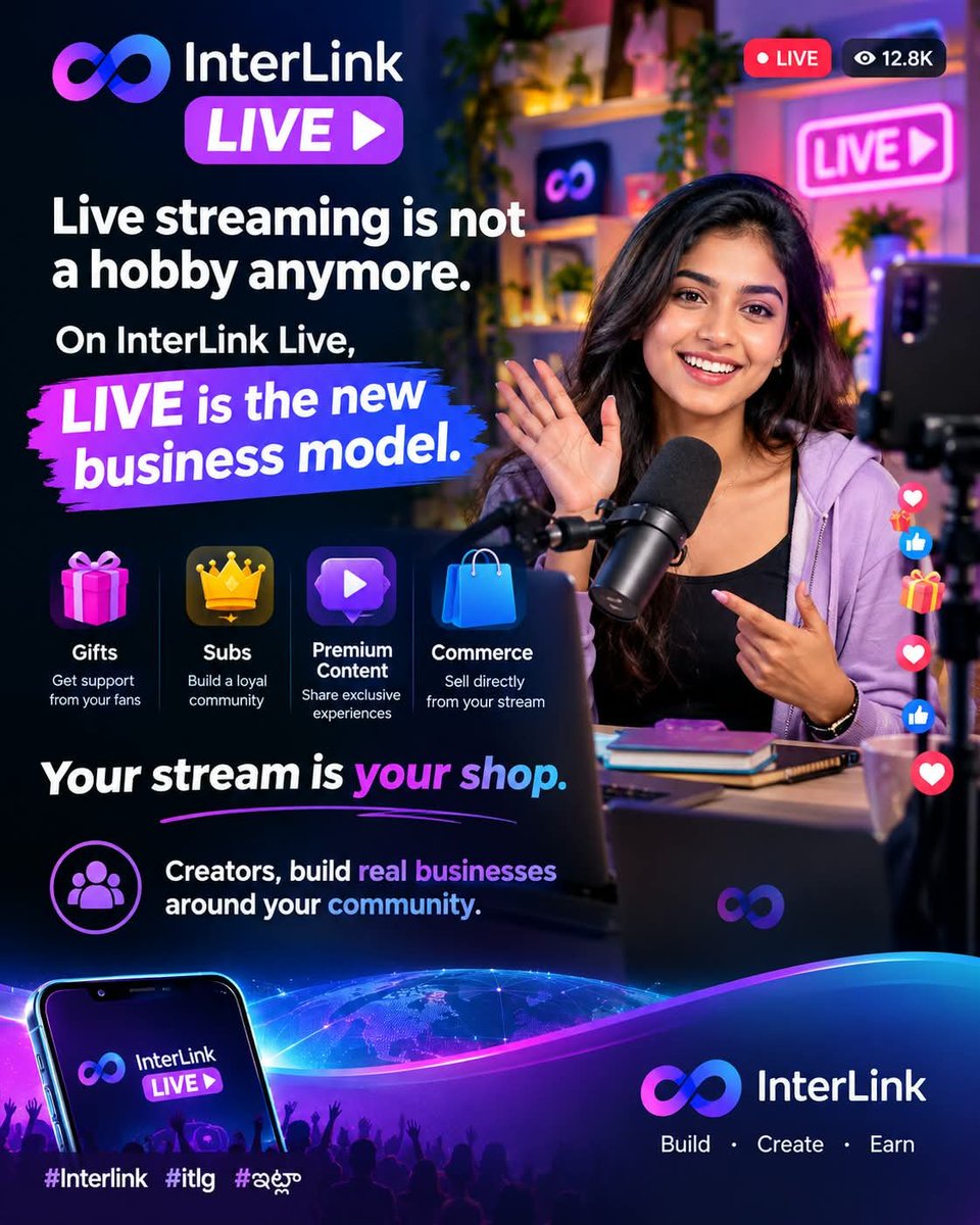 Umakaithi's tweet photo. Live streaming is not a hobby anymore.
On InterLink Live, LIVE is the new business model.
Gifts, subs, premium content, commerce — your stream is your shop.
Creators, build real businesses around your community.
#Interlink #itlg #ITL https://t.co/63DA86Gu2u