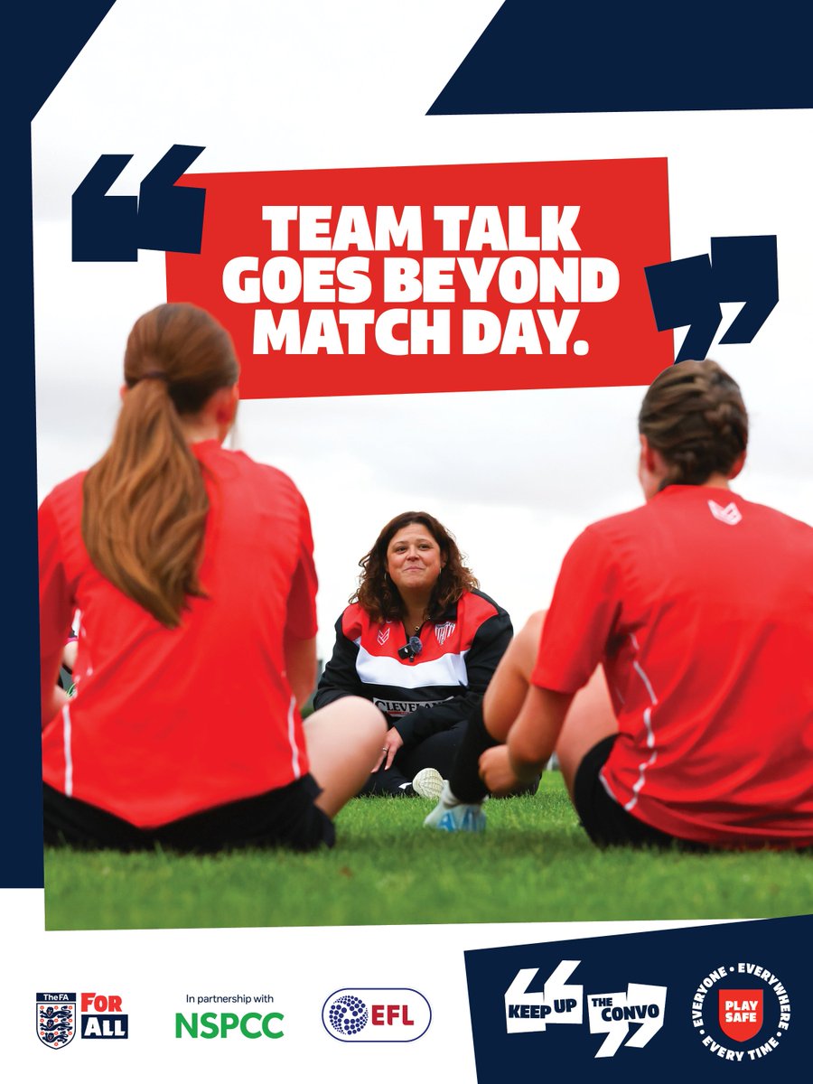 BarnsleyFC's tweet photo. TEAM TALK GOES BEYOND MATCH DAY.

On the pitch, the sidelines, the way home. Every part of football is an opportunity for a chat. 

This Play Safe Weekend, make time to ask, listen and respond so children and young people know they’ve been heard.

#KeepUpTheConvo | #PlaySafe

🔗 https://t.co/ILPb7jTCXe