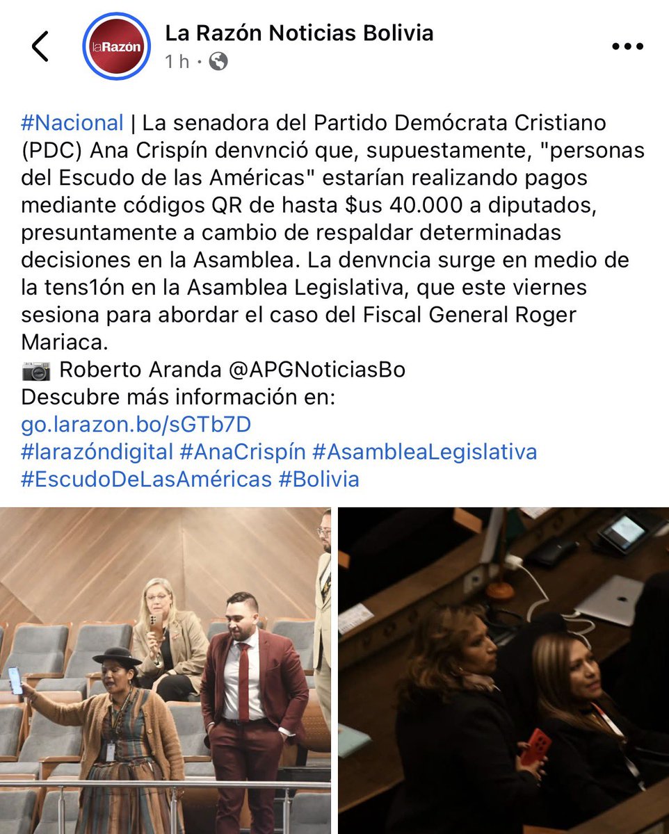 evoespueblo's tweet photo. Condenamos la inmoralidad del imperialismo que, a través de presión política, sobornos y el matonaje del gobierno de Rodrigo Paz, ejerce contra la Asamblea Legislativa.

Adelantaron la sesión aprovechando la ausencia del Vicepresidente, desplegaron policías y militares en el legislativo y, según denuncian asambleístas, hay presencia de personal extranjero de la embajada de EE.UU. y del Escudo de las Américas, además de ofrecimientos de sobornos para suspender al Fiscal General.

No podemos permitir que las decisiones del órgano legislativo se impongan con amenazas, y que nuestra soberanía se negocie a través de prebendas. Hacemos un llamado al pueblo boliviano y a la comunidad internacional para no permitir esta clase de atropellos.