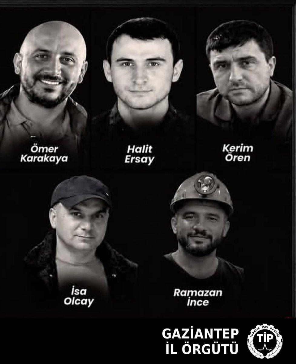 TipGaziantep's tweet photo. Soma'da beş işçi kardeşimizi kaybettik!
Ömer Karakaya, Halit Ersay, Kerim Ören, İsa Olcay ve Ramazan İnce'nin acısı hepimizin acısıdır. Hayatını kaybeden işçi kardeşlerimize rahmet, ailelerine ve sevenlerine başsağlığı diliyoruz.

Bu  kader değil, iş cinayetidir. https://t.co/3QjTg7xLYd