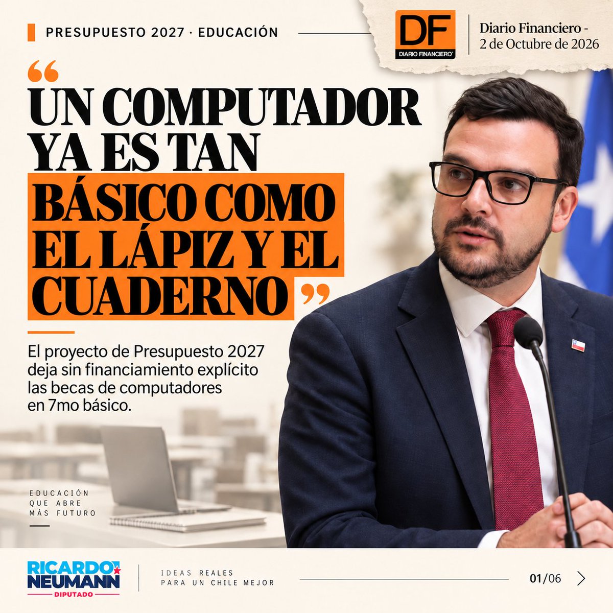 raneumannb's tweet photo. Un computador ya es tan básico para estudiar como el lápiz y el cuaderno. Frente al Presupuesto 2027, planteo reponer este apoyo para estudiantes de 7º básico, focalizarlo según vulnerabilidad y mejorar sus controles pero NUNCA eliminar https://t.co/s0XQnvpGYv