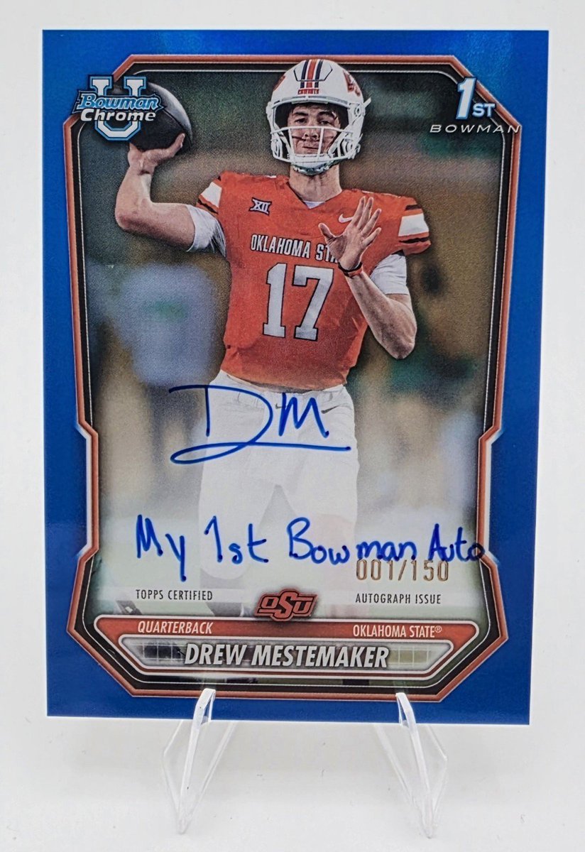 CardsBoulevard's tweet photo. DREW MESTEMAKER MY 1ST BOWMAN AUTO SALE 🤩

The 2026 Bowman Drew Mestemaker Blue 001/150 My 1st Bowman Auto sold for $5,000. https://t.co/8PAjdT4lFy