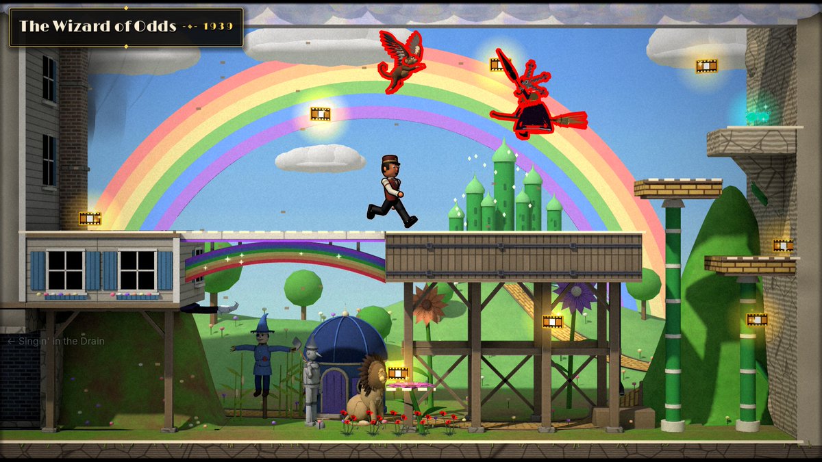 HertzyPertzy's tweet photo. @disgruntmonkey Great pick for Svengoolie. My film-history platformer has a Wizard of Oz room where a twister flips the set between sepia Kansas and Technicolor Oz every few seconds. Does it feel like Oz to you? What did I miss? https://t.co/7V6i7Vp09I